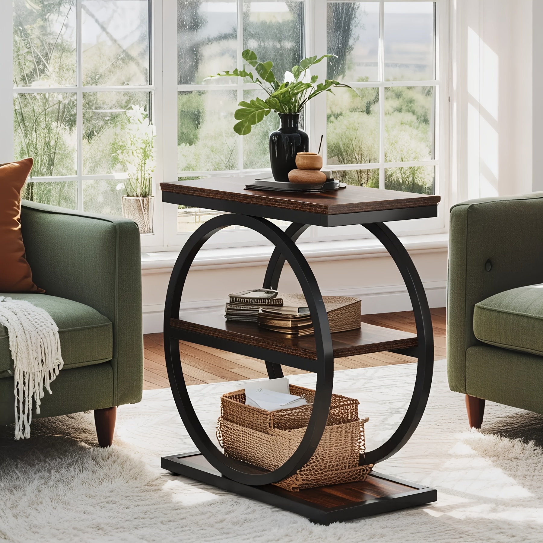 Vintage End Table Set Of 2, Narrow End Table with 3 Storage Shelves, Farmhouse Wooden Side Table, Industrial Small Sofa Side Table for Living Room, Modern Slim Nightstand And Bedside Table for Bedroom - Image 8