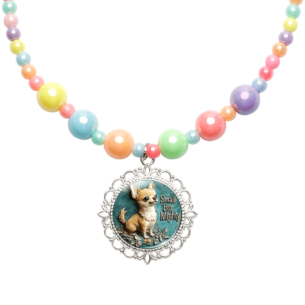 2pc Women's Cute Poodle Dog Necklace & Bracelet Set, Random Color