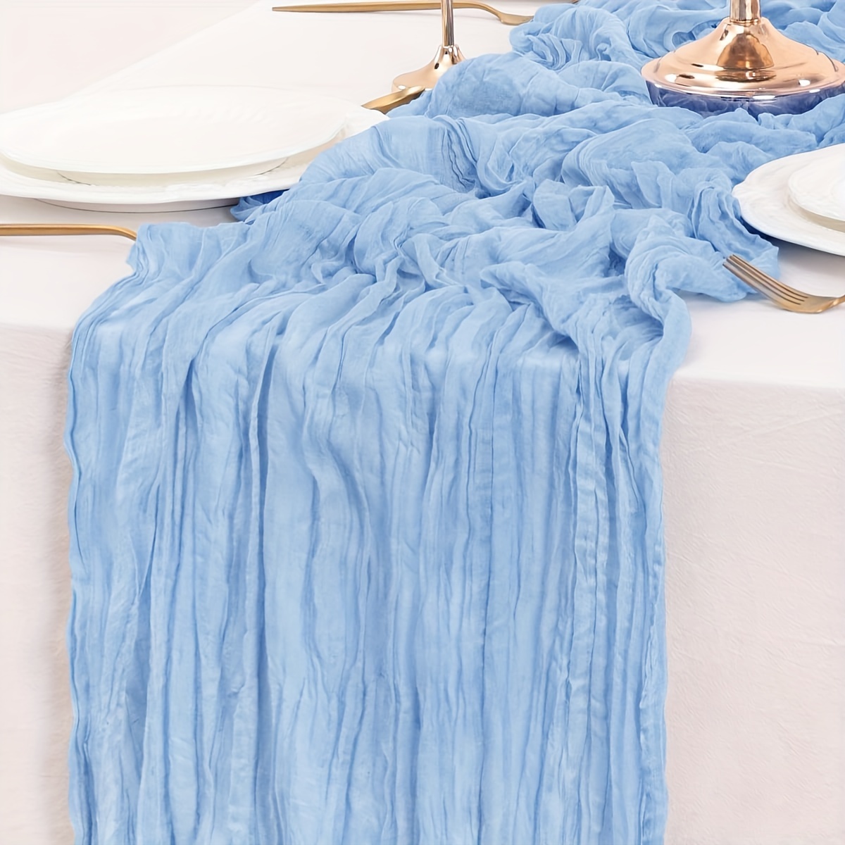 Camino de mesa de gasa azul de 10 x 36 pulgadas, ropa de queso de algodón  rústica, decoración de boda, tela de gasa transparente, caminos para mesas