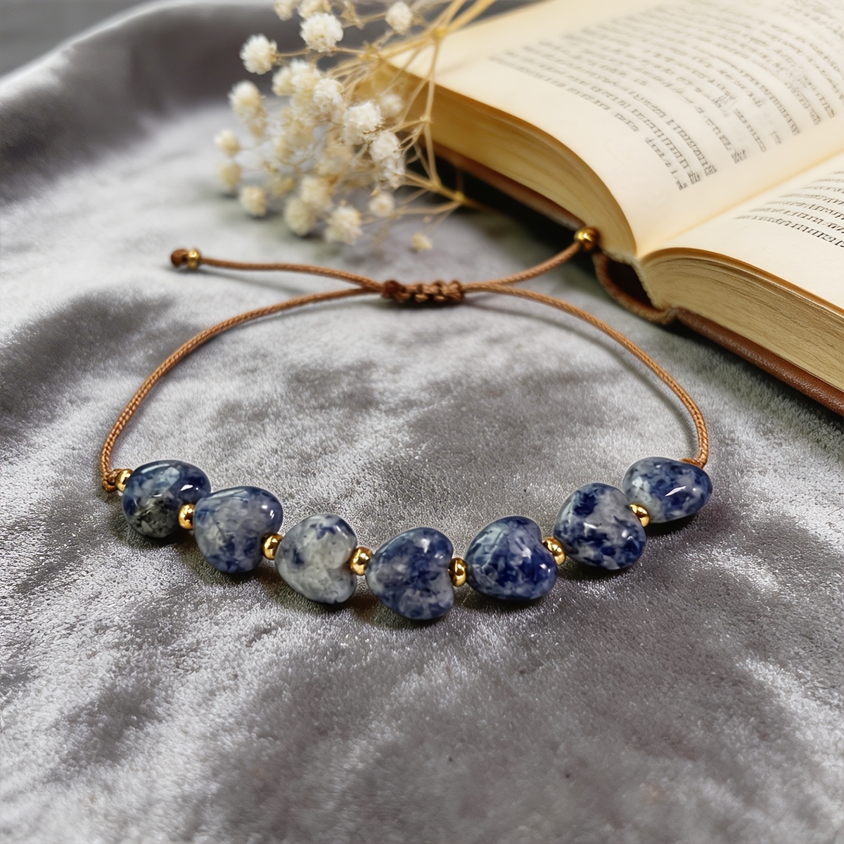 TEMU Heart-shaped Woven - Handcrafted, Natural Stone Beads - Attracts , Wisdom, Blessed With , Fashionable Vintage Accessory - Suitable For Casual