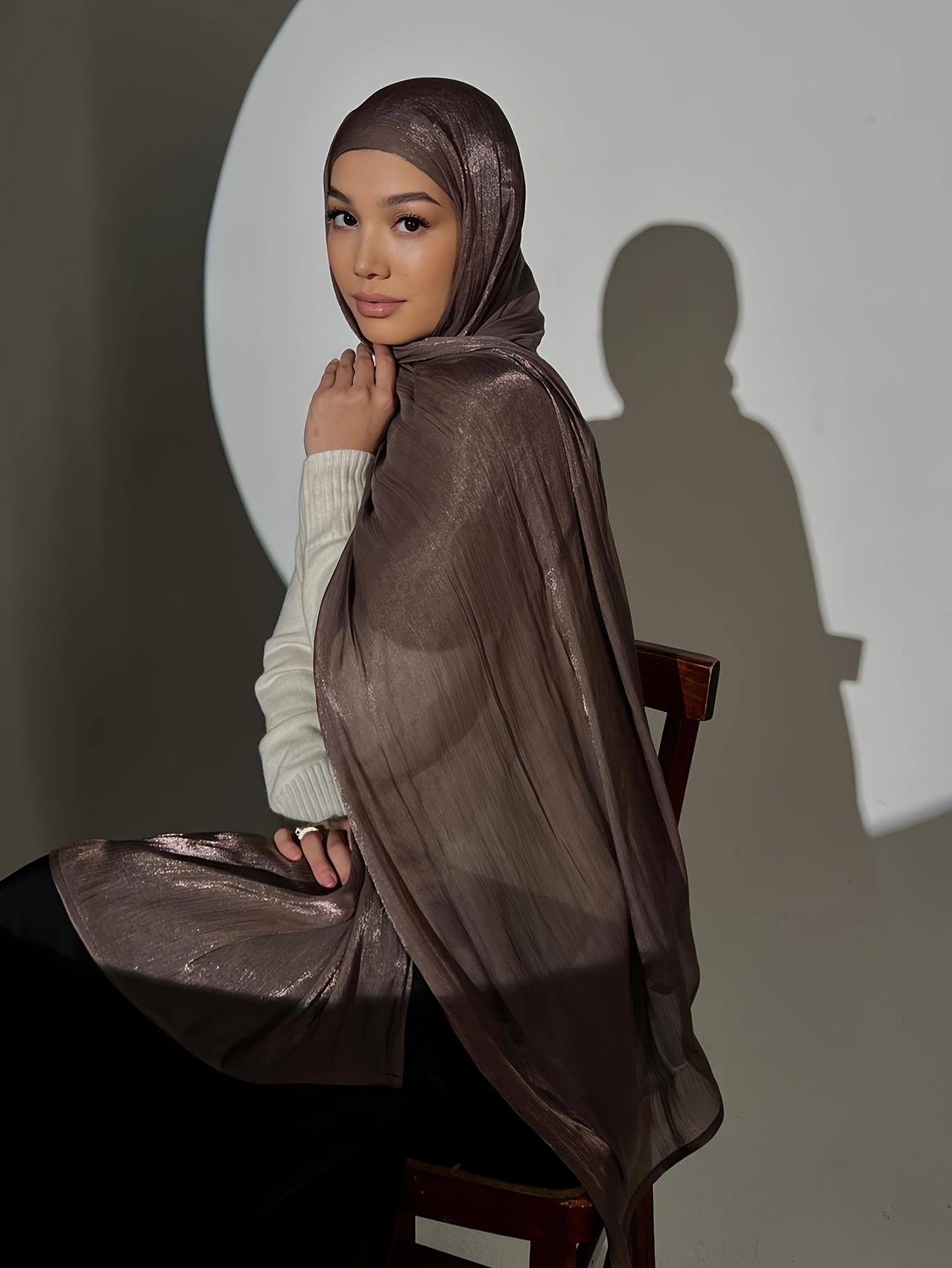 5pcs Set Women's Luxury Pleated Shimmer Organza Hijab Scarf for Muslim Ramadan