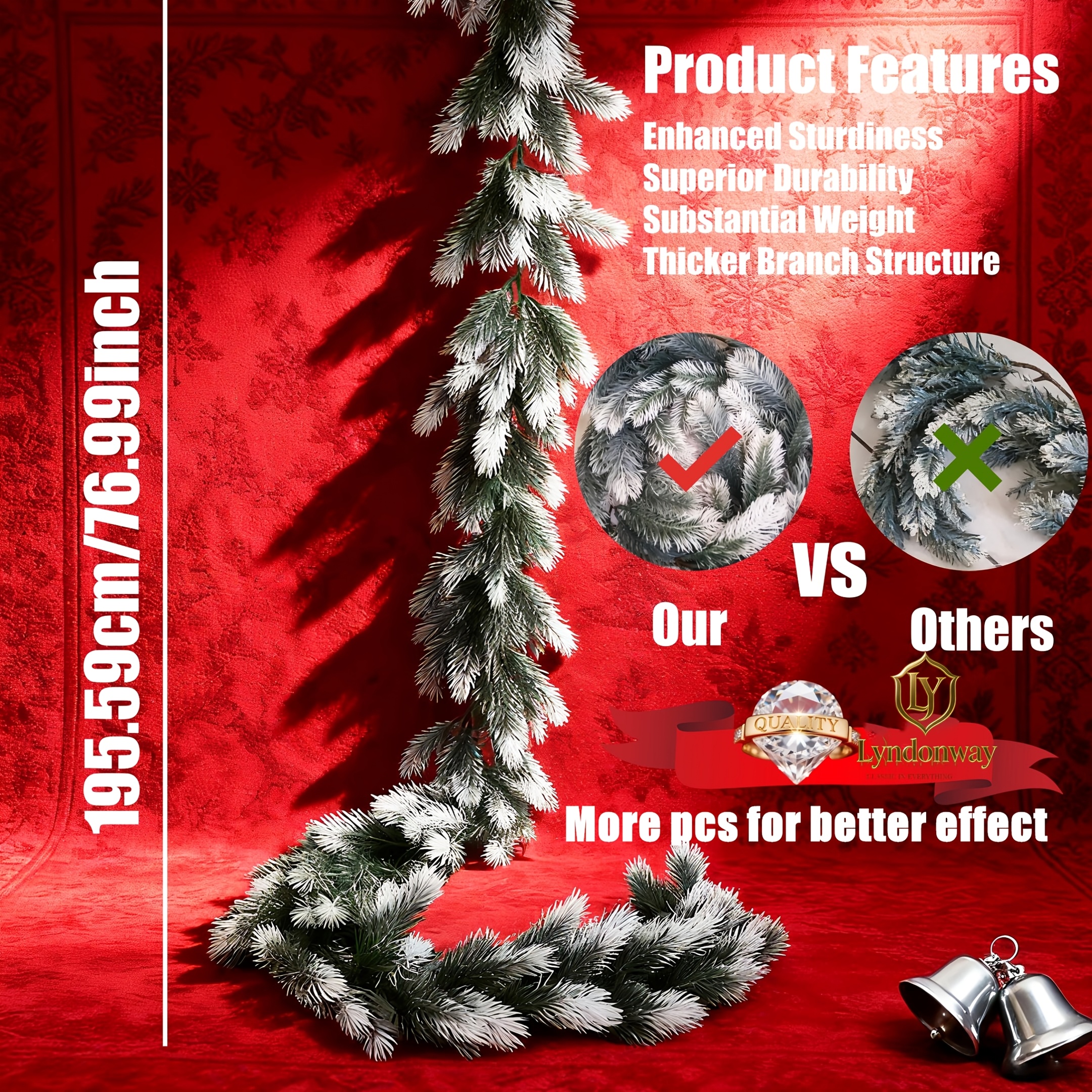 Image of 195.59cm/180. Artificial Pine Wreath Snow-covered White Rattan For Home Garden Staircase Fireplace Restaurant Shop Door Frame Indoor Outdoor Decor Hanging Ornament Mother's Day