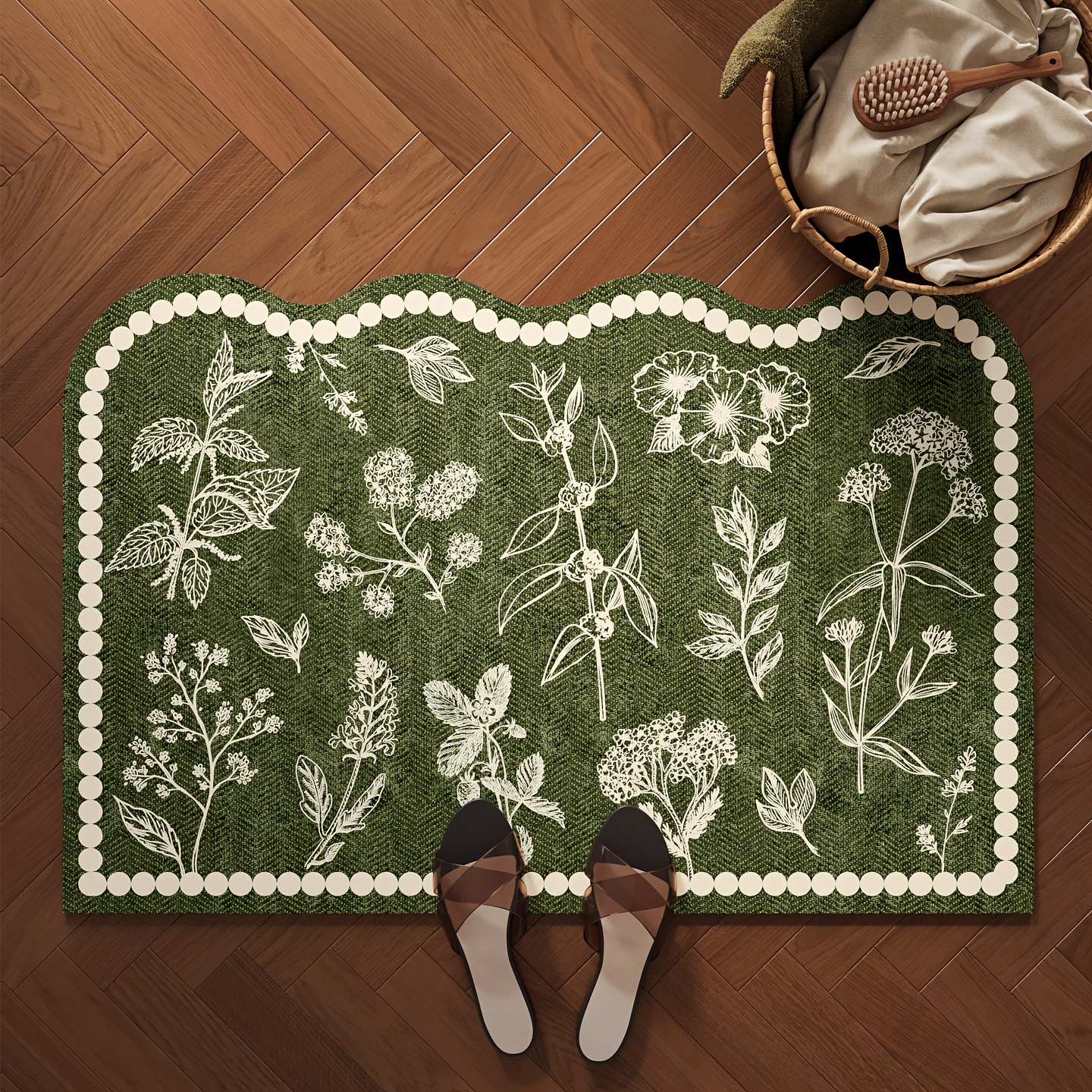 TEMU Tapis de sol en diatomite à motif floral de style vintage, antidérapant et à l', paillasson en diatomite à imprimé vert foncé, convient pour les