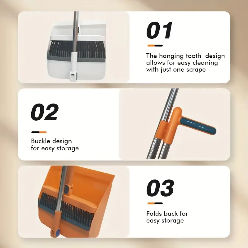 household broom set long handled floor cleaning broom dustpan set rotatable broom and dustpan with comb used for removing dust and garbage suitable for homes kitchens rooms offices cleaning tools and back to school supplies Product details 6