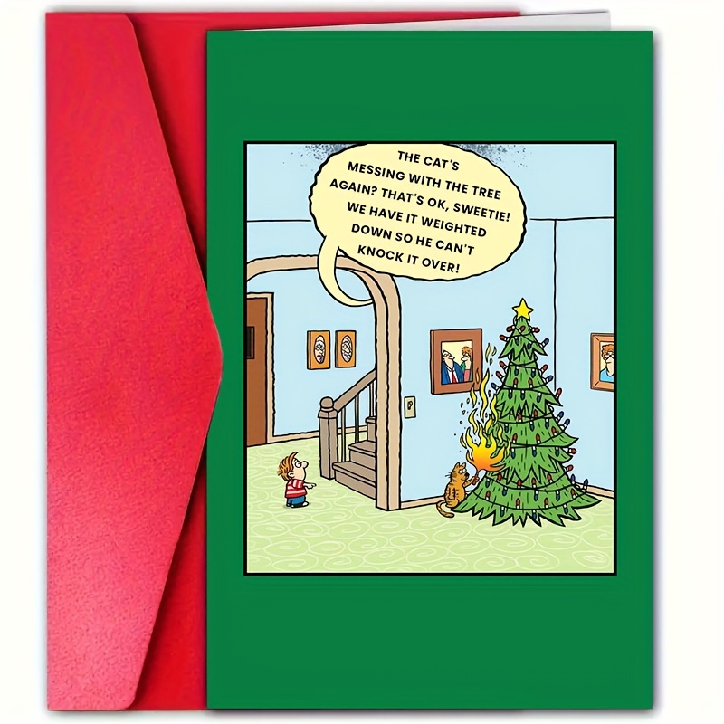 

Cat & Tree Christmas Card With Envelope, 4.72" X 7.09", Family, Friends & Colleagues - Holiday Greeting