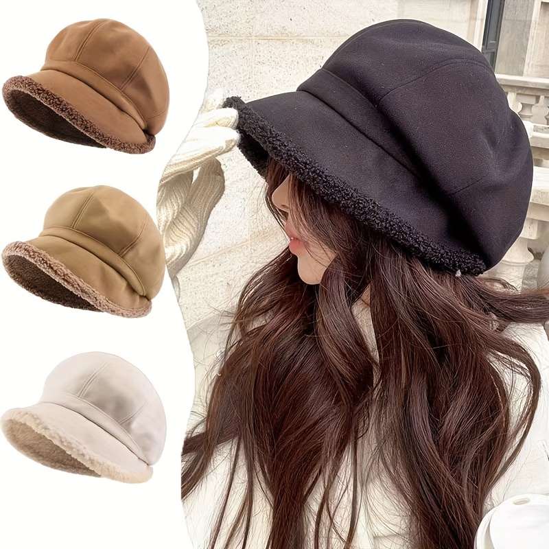 

Women's Jacquard Knit Polyester Fleece Cap, Winter Warm Ear Protector Tricorne Bucket Hat, Machine Washable, Non-stretch, Foldable Design