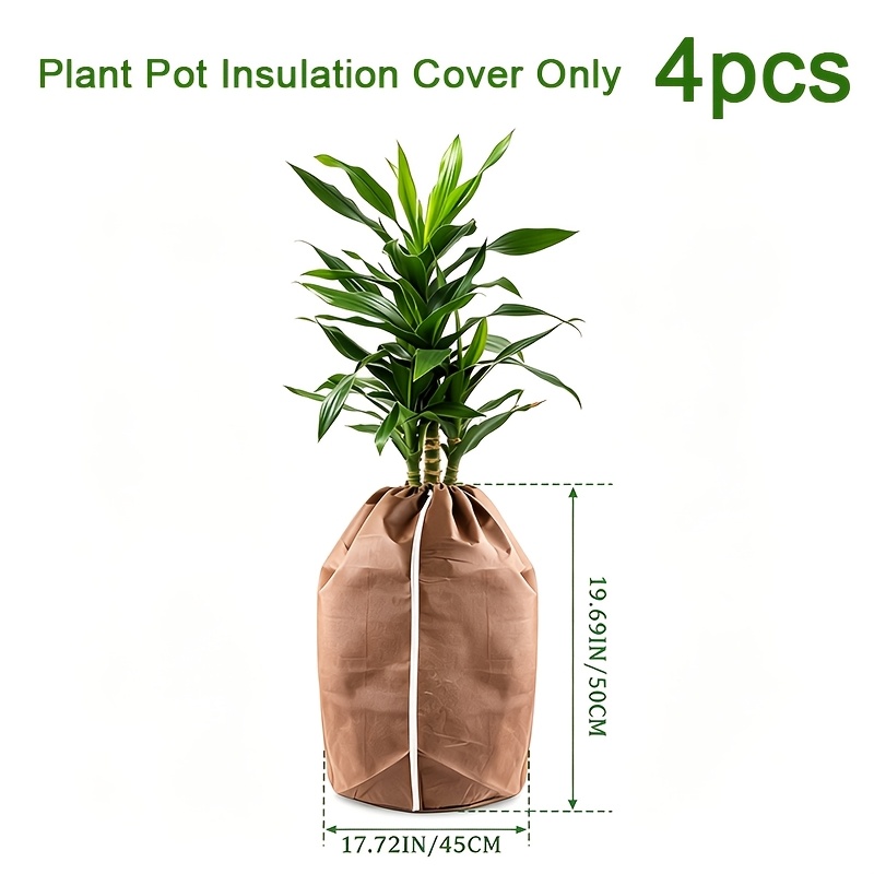 Image of 4pcs Winter Plant Protection Covers With Drawstring - 80gsm Heat Preservation Potting Film, Irregular Shape, Garden & Lawn , 17.7"x19.7