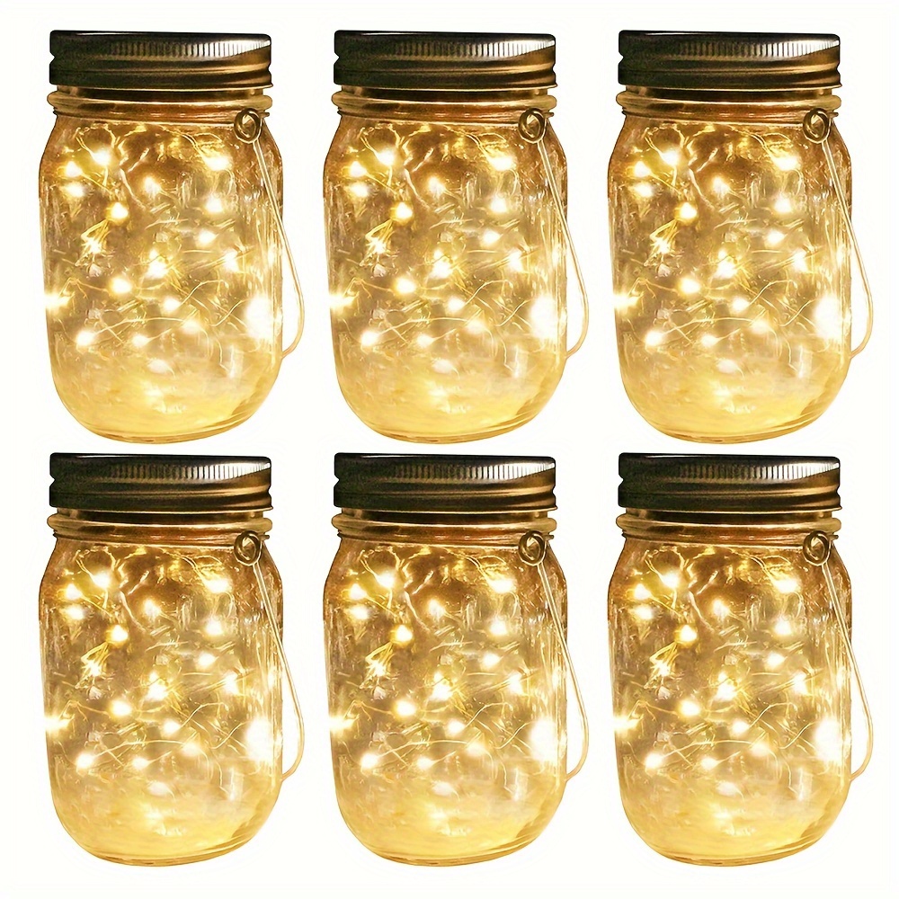 

Solar Powered Mason Jar Lights 6 Mini Led Fairy Star Table Decorations Patio Lighting Decor Lanterns Backyard Tree Hanging Lawn Porch Decorative Warm White