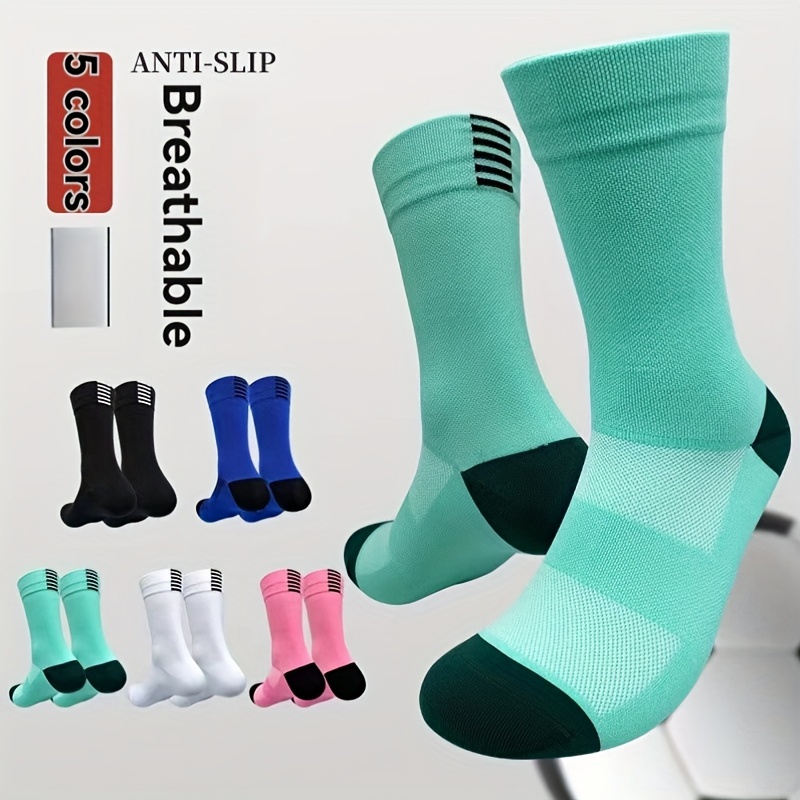

5 Pairs Of Men's Compression Sport Socks, Breathable Comfy Sweat Absorption Biking Socks For Outdoor Activities