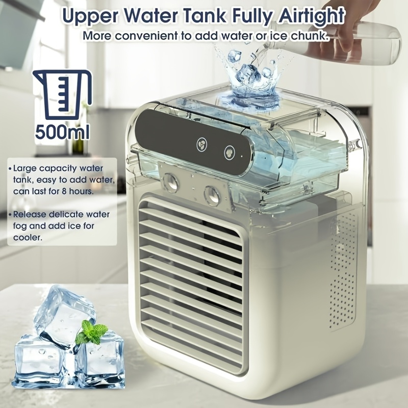 Mini Ventilateur Climatiseur - Humidificateur de Bureau Portable Rechargeable avec Batterie au Lithium, Chargement, pour Maison, Bureau ou Dortoir, Ventilateur de Refroidissement d'Été pour Camping en