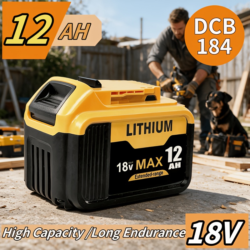 Image of 4/2/1 Pack 18v 12ah Lithium-ion Replacement For 18v Battery Dcb185 Dcb186 Dcb187 Dcb181 Dcb200 Dcb180 Dcd/dcf/dcg Series Cordless Power Tools