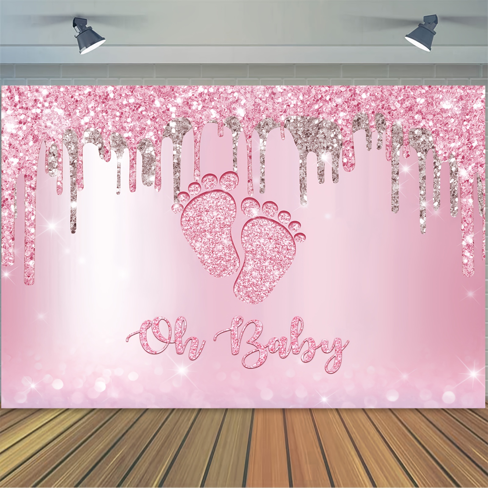 

Baby Shower Backdrop Banner 5x3ft Vinyl Pink And Silver 'oh Baby' With Baby Footprints - Multipurpose Party Decoration For Room, Garden, Birthday, Anniversary, Gender Reveal