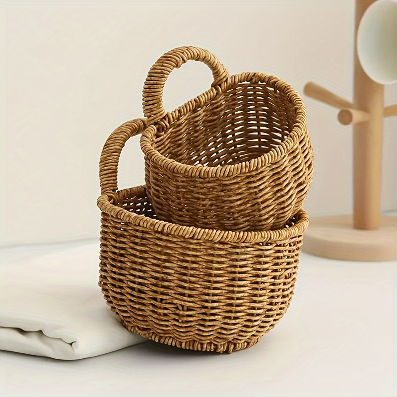 

Imitation Rattan Woven Storage Basket - Multipurpose Hanging Organizer For Kitchen Ginger, Garlic, Fruits, Sundries, Potatoes, Eggs - French Country Style Home Pantry Container, 1pc