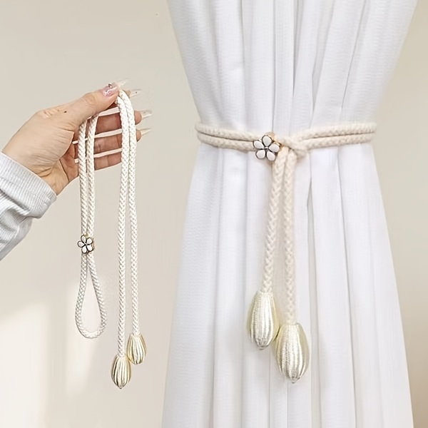 2pcs adjustable handcrafted curtain tiebacks versatile holders for drapes shower curtains modern boho home decor details 1