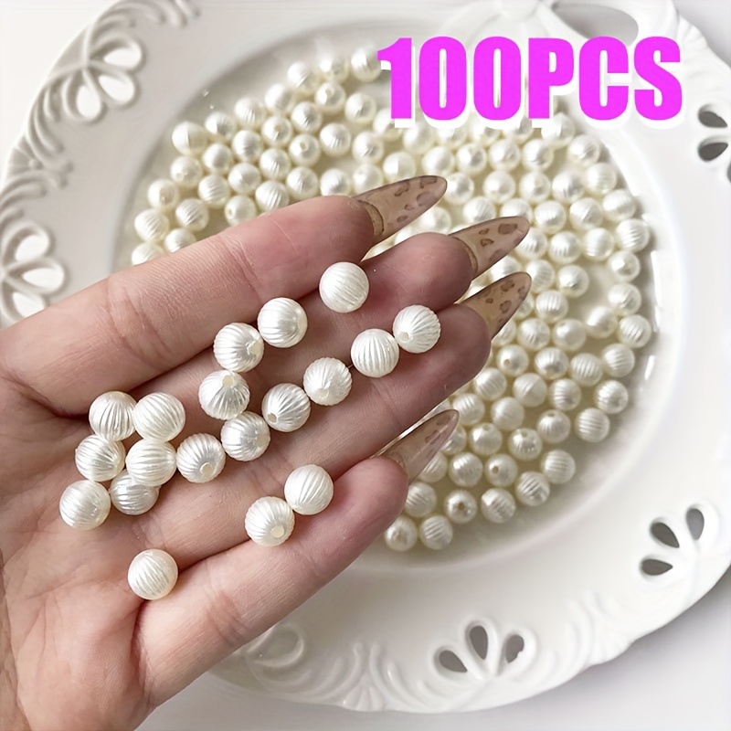 100pcs 8mm Pearlescent Watermelon Beads - Creamy White Lantern-shaped Acrylic Loose Beads For Making