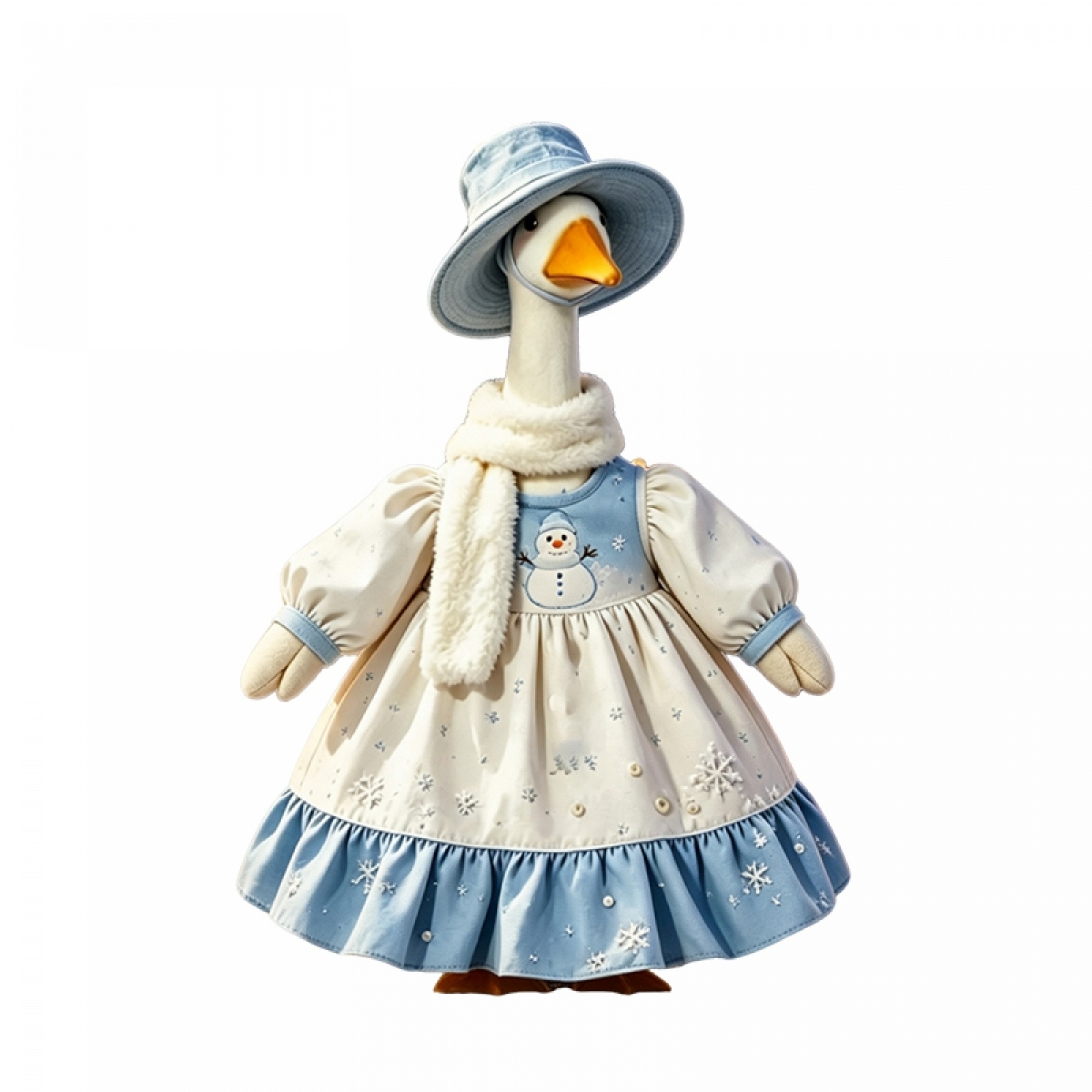 TEMU Tenue de Noël Oie de Porche Statue d'Oie Robe d'Hiver avec Chapeau Écharpe