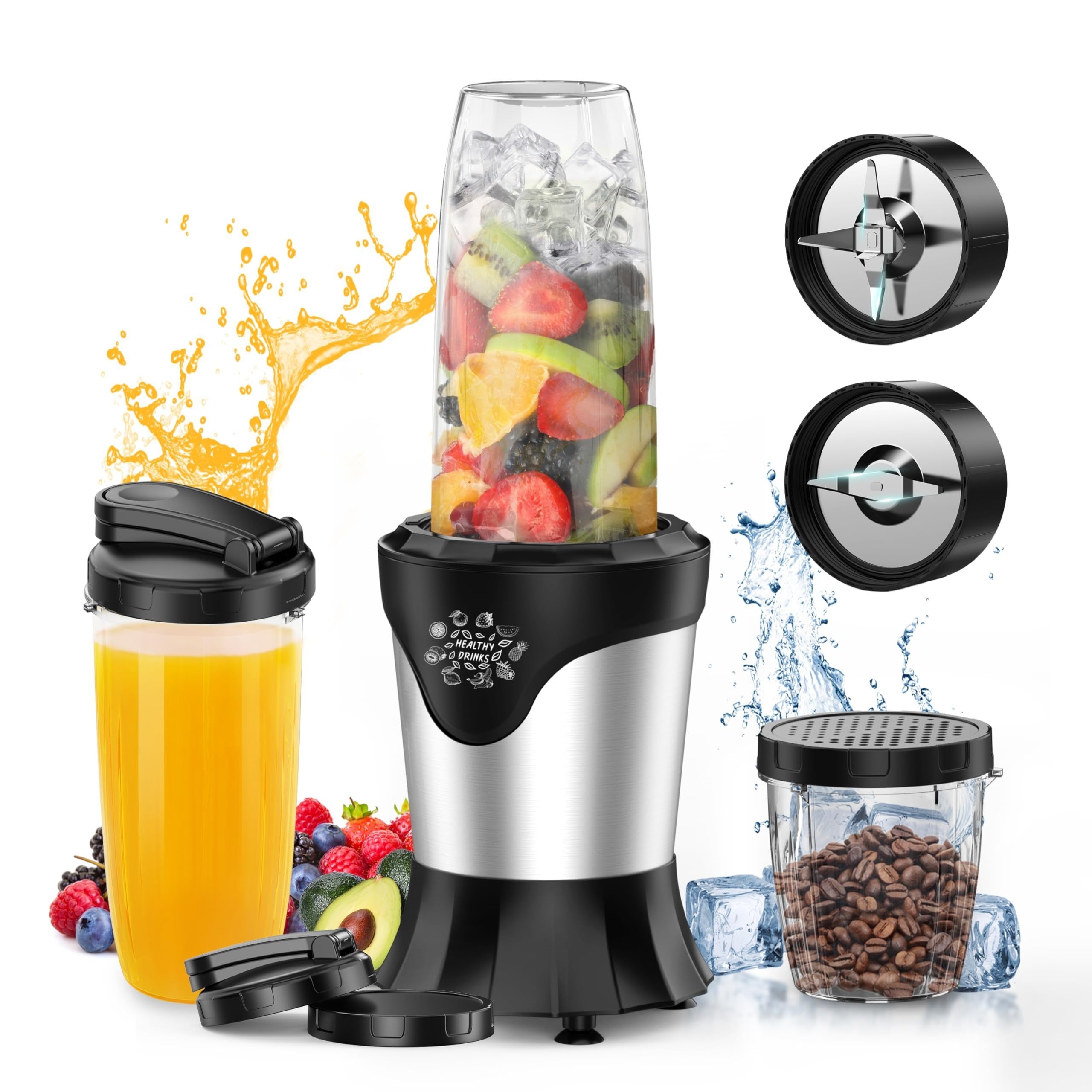 TEMU Mixeur à Smoothie 1100W Portable pour Shakes et Smoothies avec 2 Tasses à Emportable de 22oz et Couvercles, Inclut à Café Portable et Tasse de