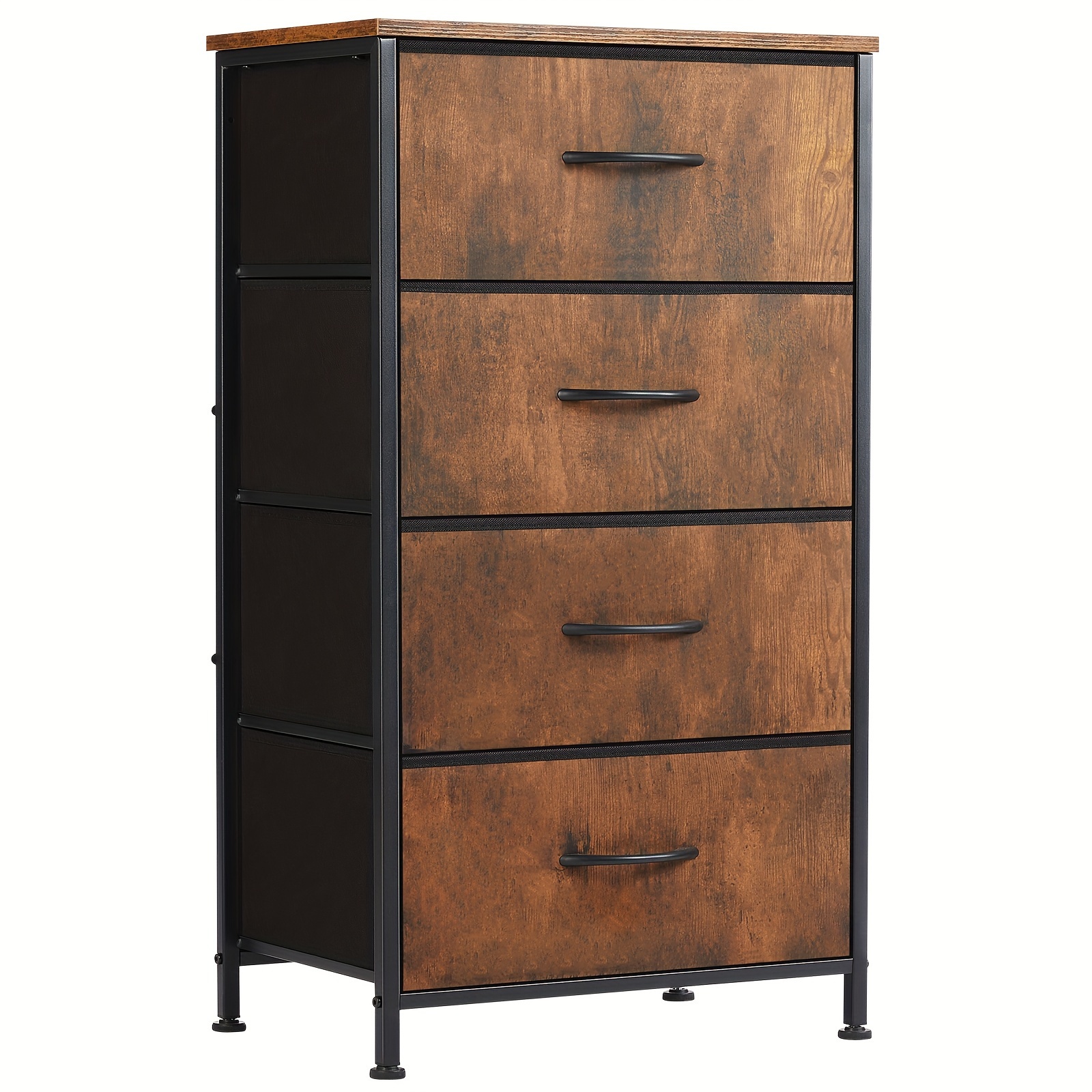 

4 Drawer Dresser Organizer Storage Drawers, Chest Of Drawers With Fabric Bin, Steel Frame, Wood Top For Bedroom, Closet