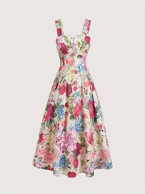 womens fashion retro floral print elegant party dress