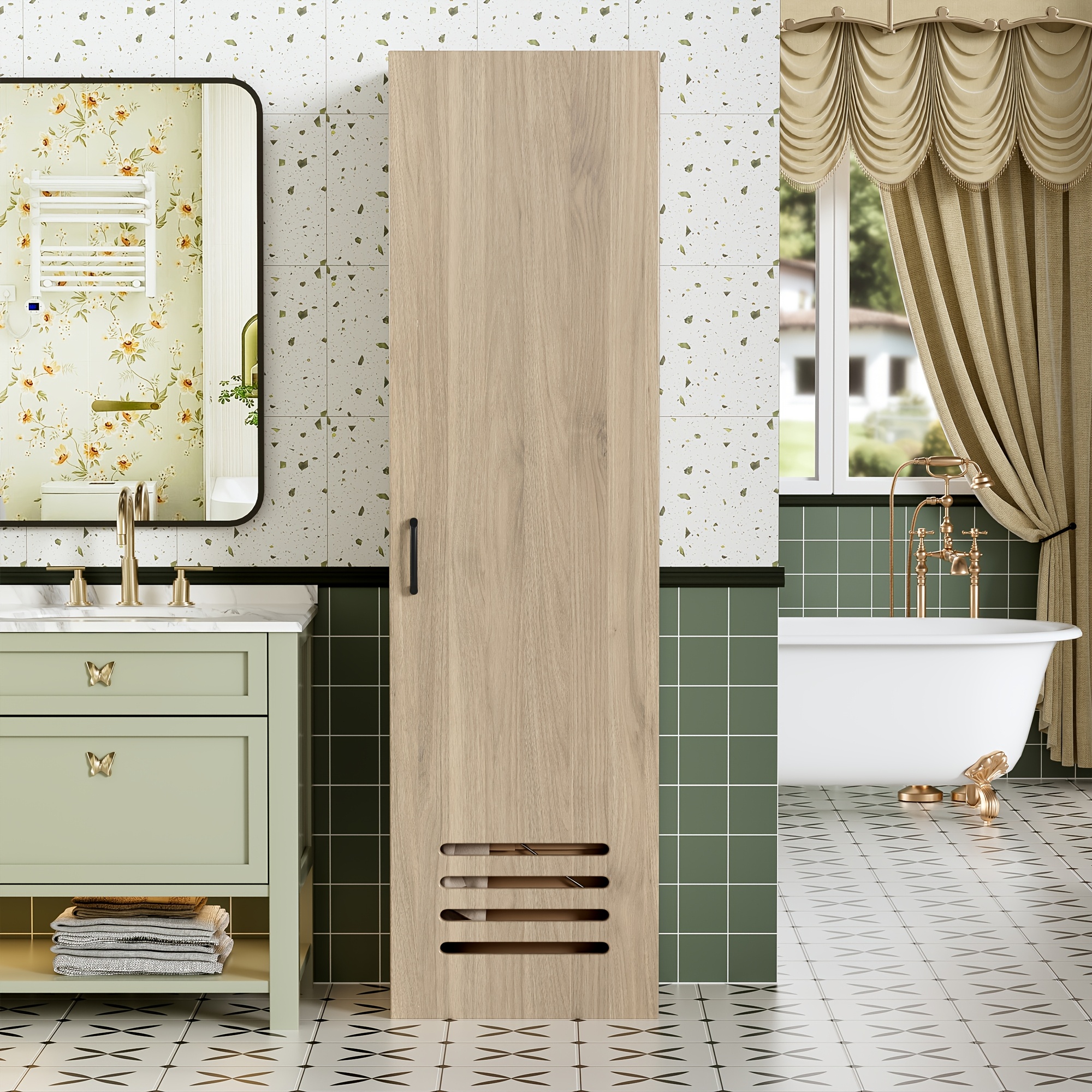 Image of Cleaning Cabinet, Broom Cabinet, Tool Cabinet, Household Cabinet, Vacuum Cleaner Cabinet, 160 X 40 X 30cm, Narrow Cleaning Cabinet, Vacuum Cleaner Cabinet, Suitable For Bathrooms, , And Living Rooms