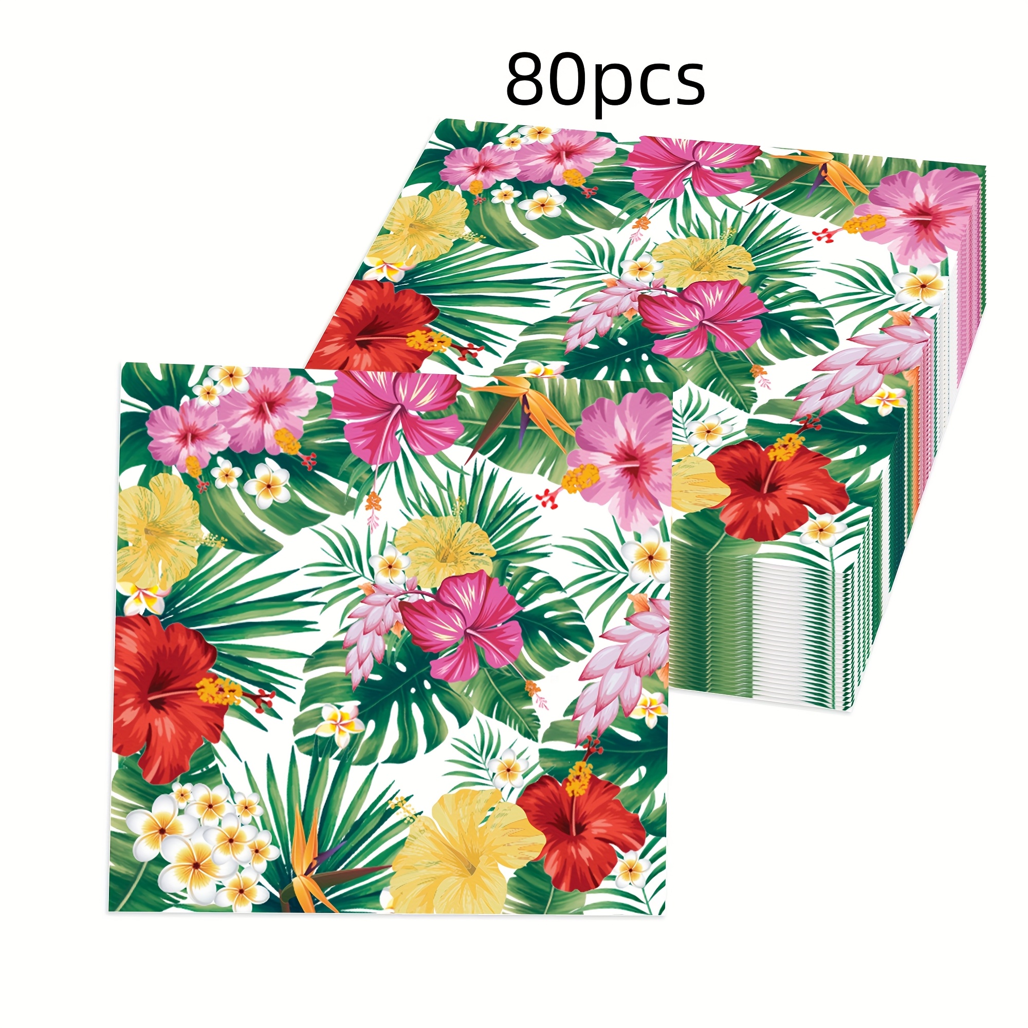 Image of 80pcs Of Hawaiian Napkins, Birthday Celebration Party Supplies, Tropical Hawaiian Themed Lunch Paper Napkins, Suitable For Summer Pool Beach Party Gifts And Decoration Items