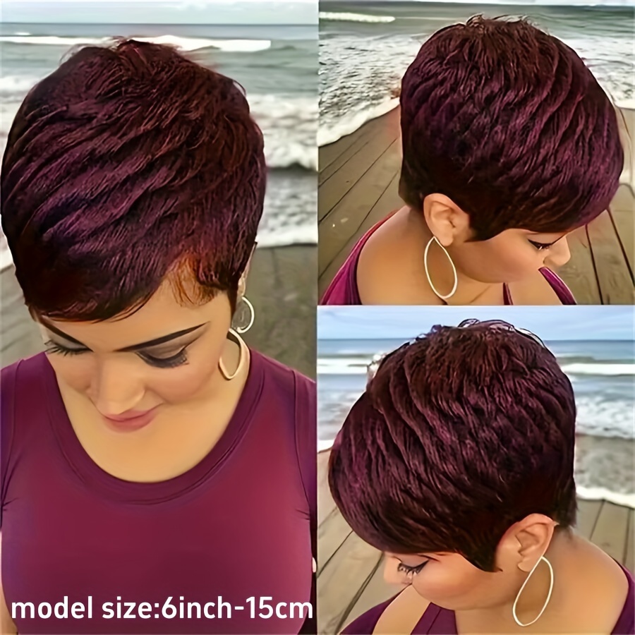 TEMU 6 Inch Full Machine Made Wig Human Hair 99j Cut Lace Front Wigs Human Hair