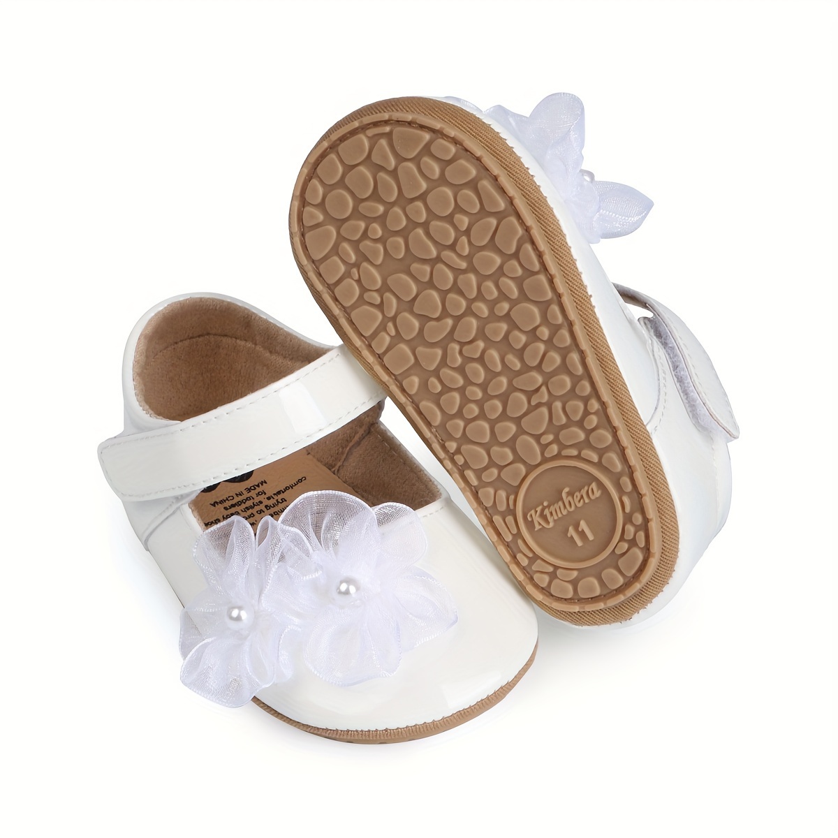 Baby Girls Soft Princess Dress Flats Shoes Infant Wedding Pearl Flower Decoration Mary Jane First Walker Newborn Shoe Baptism Shoes