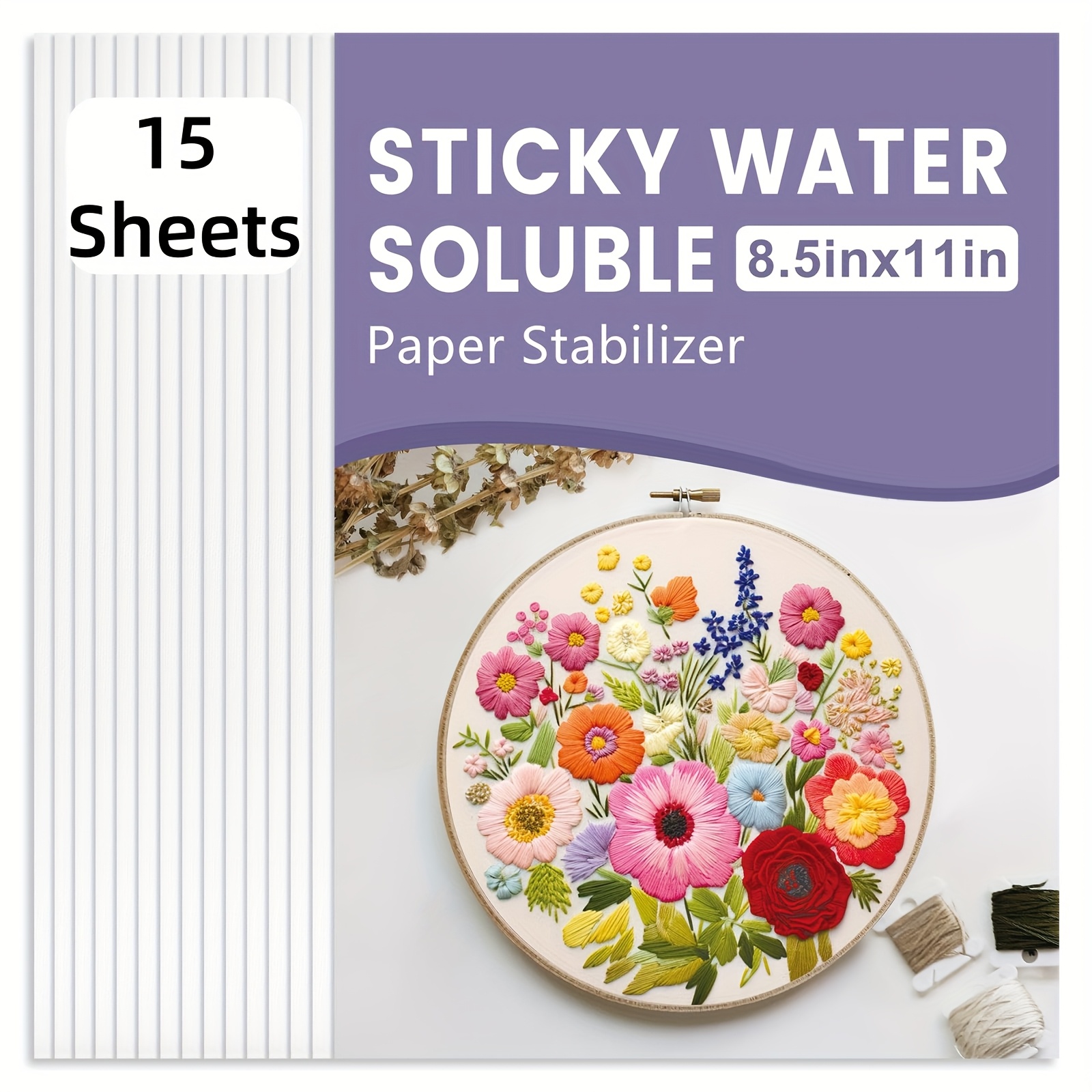 E-shop Druckbares Stick & Stickpapier - Wasserlösliche Stabilisierung für freie Designs & einfaches DIY 8.5"x11" 5/15 Stück