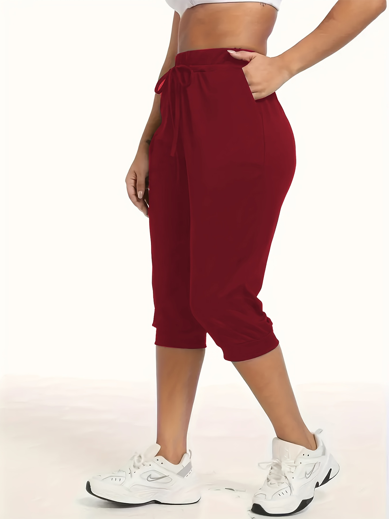 2pcs womens plus size high waisted capri joggers drawstring Temu