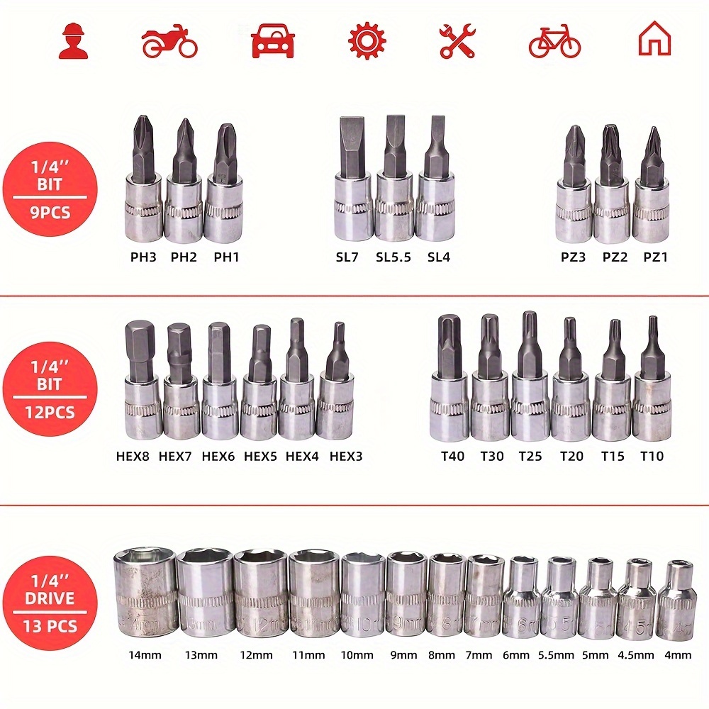 46pcs/53pcs kit doutils pour voitures - ensembles doutils de qualité pour lentretien des voitures, des vélos et des motocyclettes - solution compacte, portable et avec clé à cliquet, ensemble de tournevis , batterie détails 8