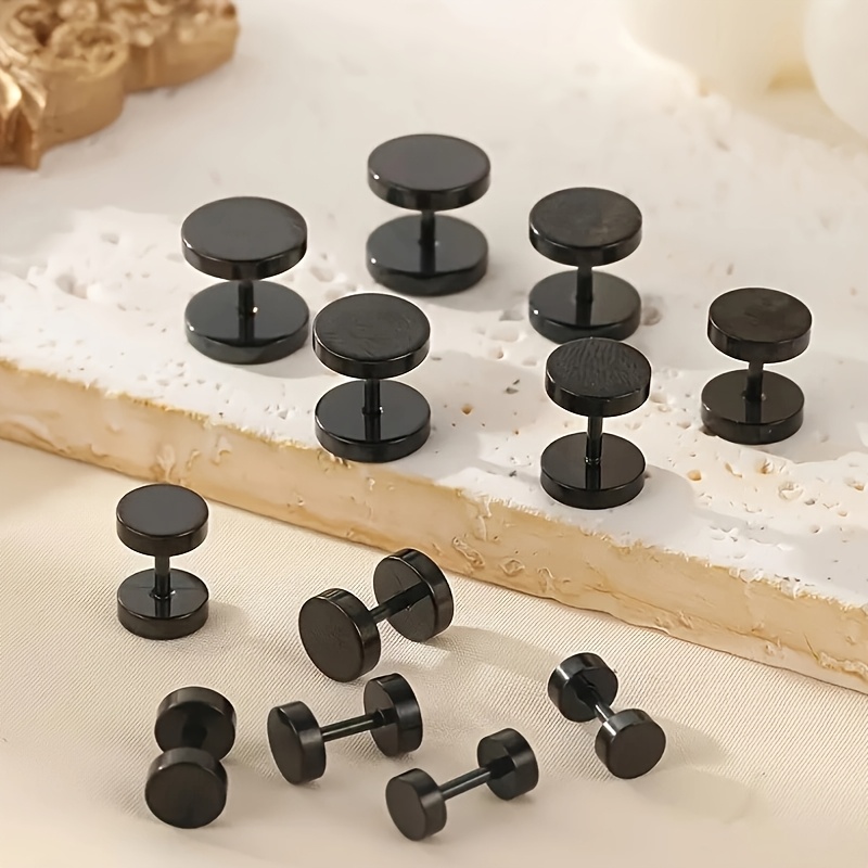 TEMU Low-sensitivity 12pcs Set, Minimalist Trendy Earrings, Niche Stud Earrings, Fashionable 304 Stainless Steel Ear Jewelry, Round Dumbbell Ear