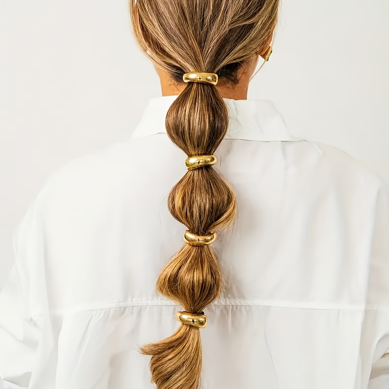 Golden Alloy Geometric Hair Tie, Minimalist Fashion Headband Accessory, Glossy Ponytail Bow, Round-top Elastic Ponytail Holder For Women And S