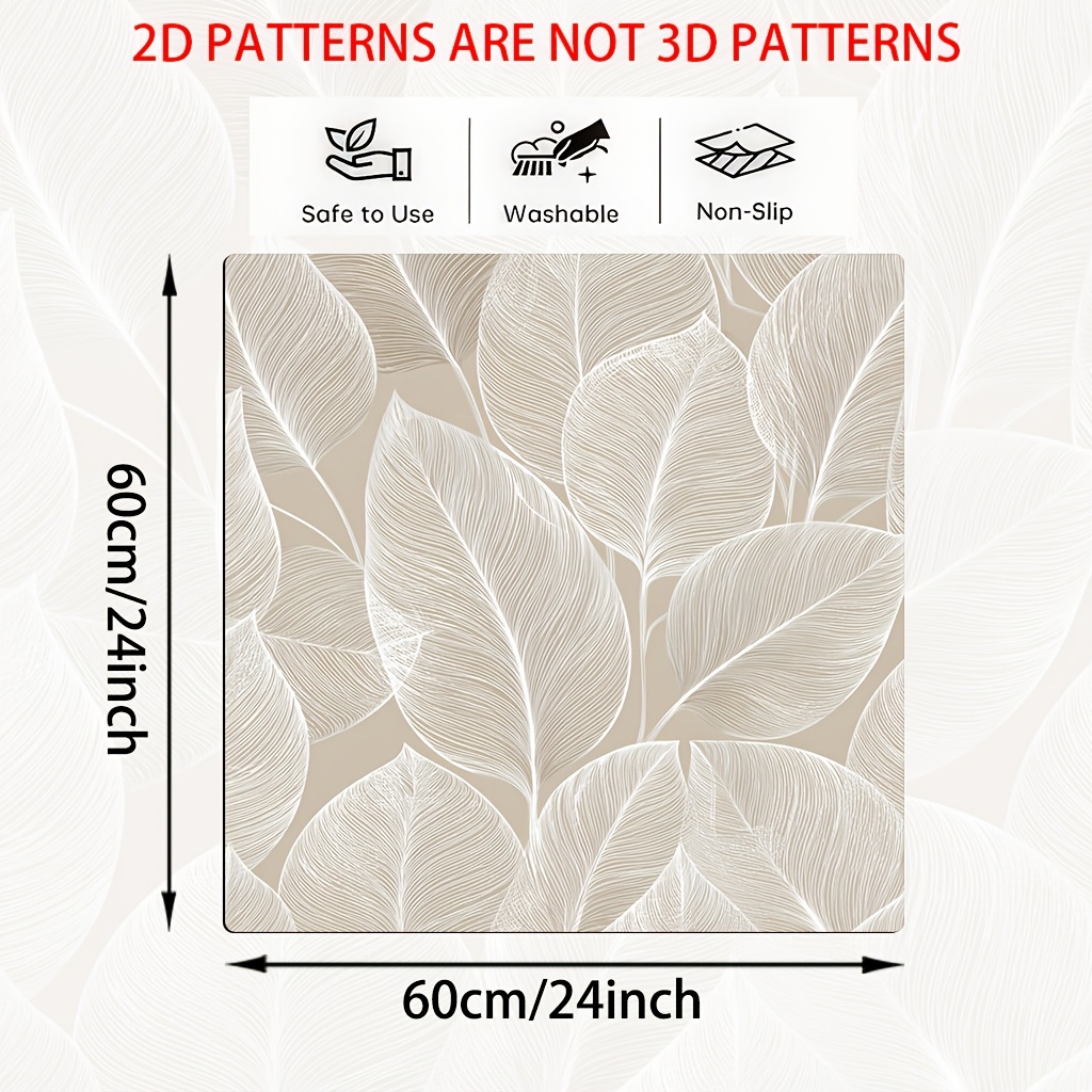 TEMU 1pc, 2d Flat Printing Washing Machine Protector Mat, Beige White Watercolor Leaves, Polyester Washing Machine Mat Suitable For Kitchen, Laundry