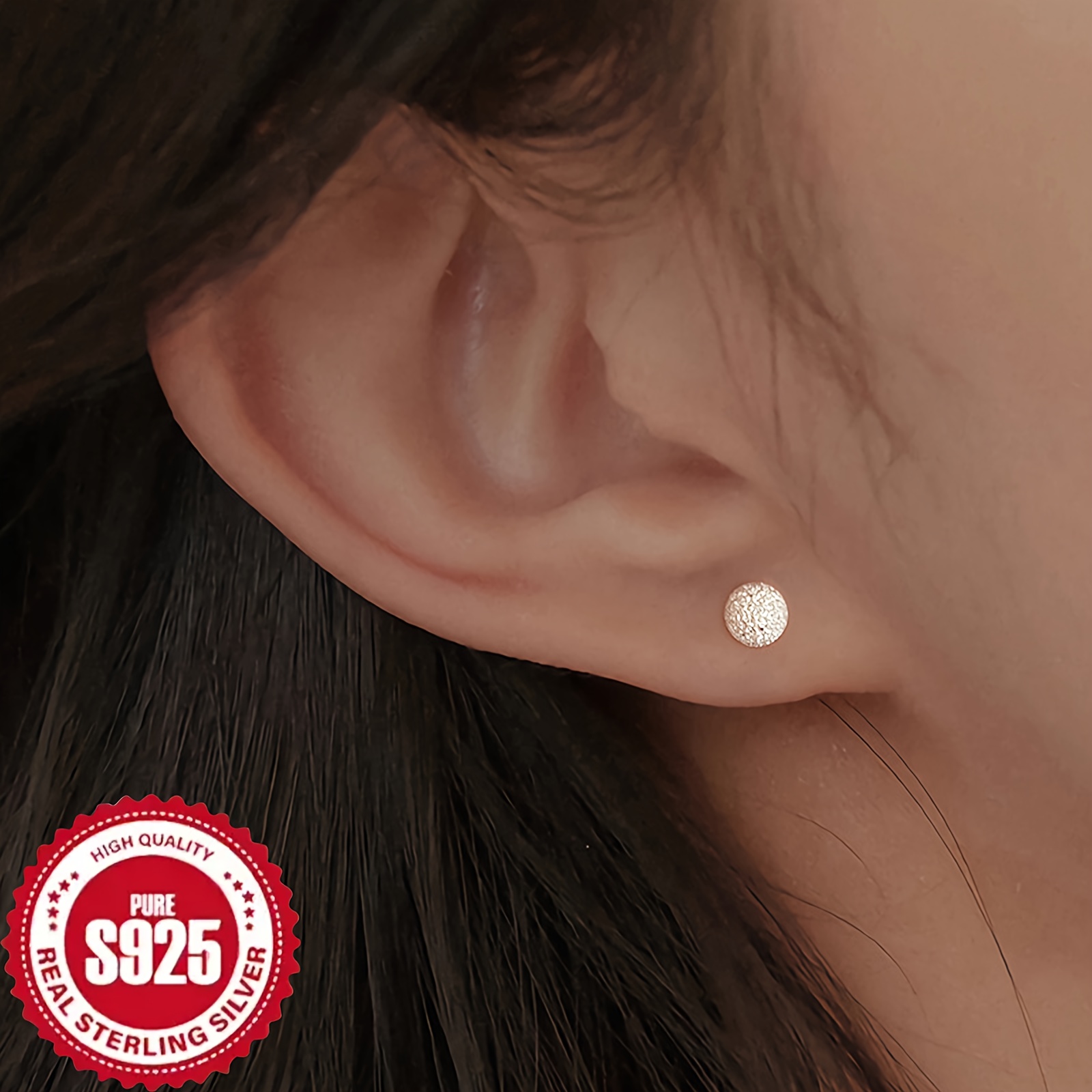 S925 Sterling Silver 5-Pair Matte Round Stud Earrings Set