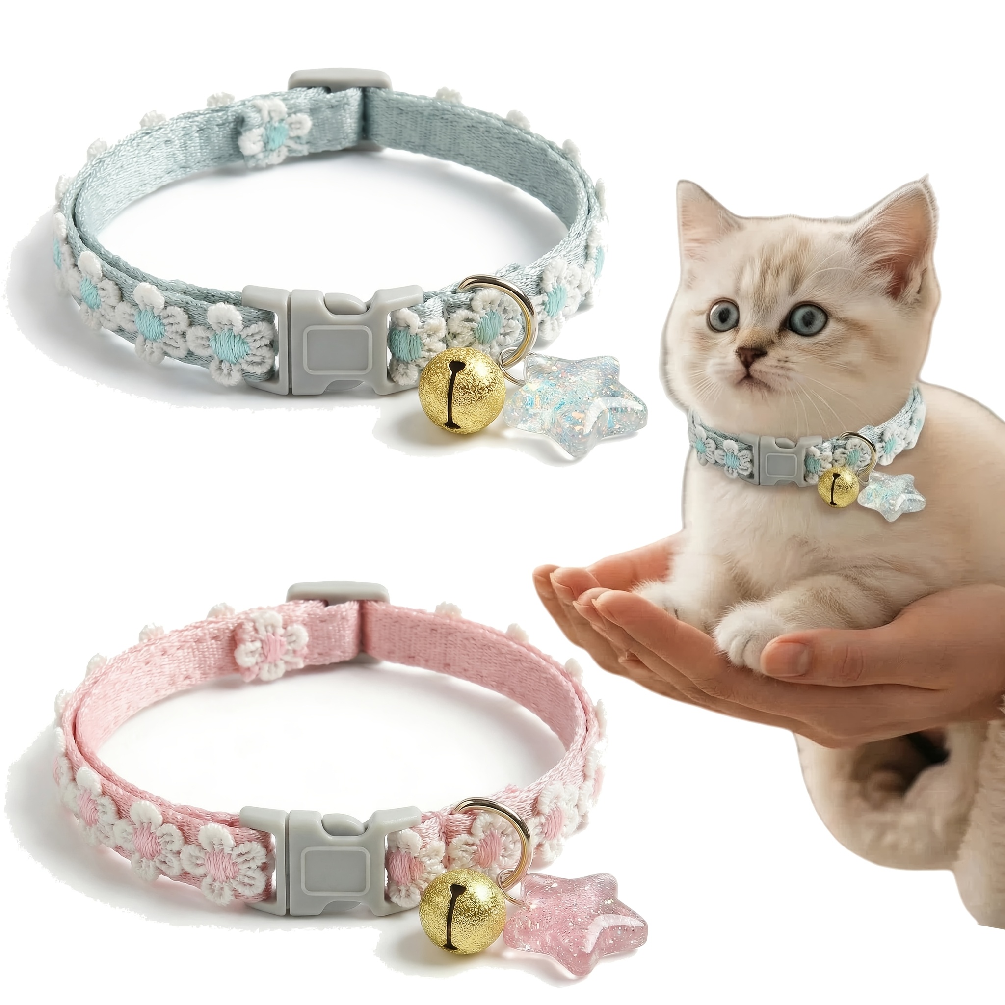 1 stück verstellbares haustierhalsband mit sternornamenten glöckchen,   für katzen kleine hunde mit blumenverzierungen