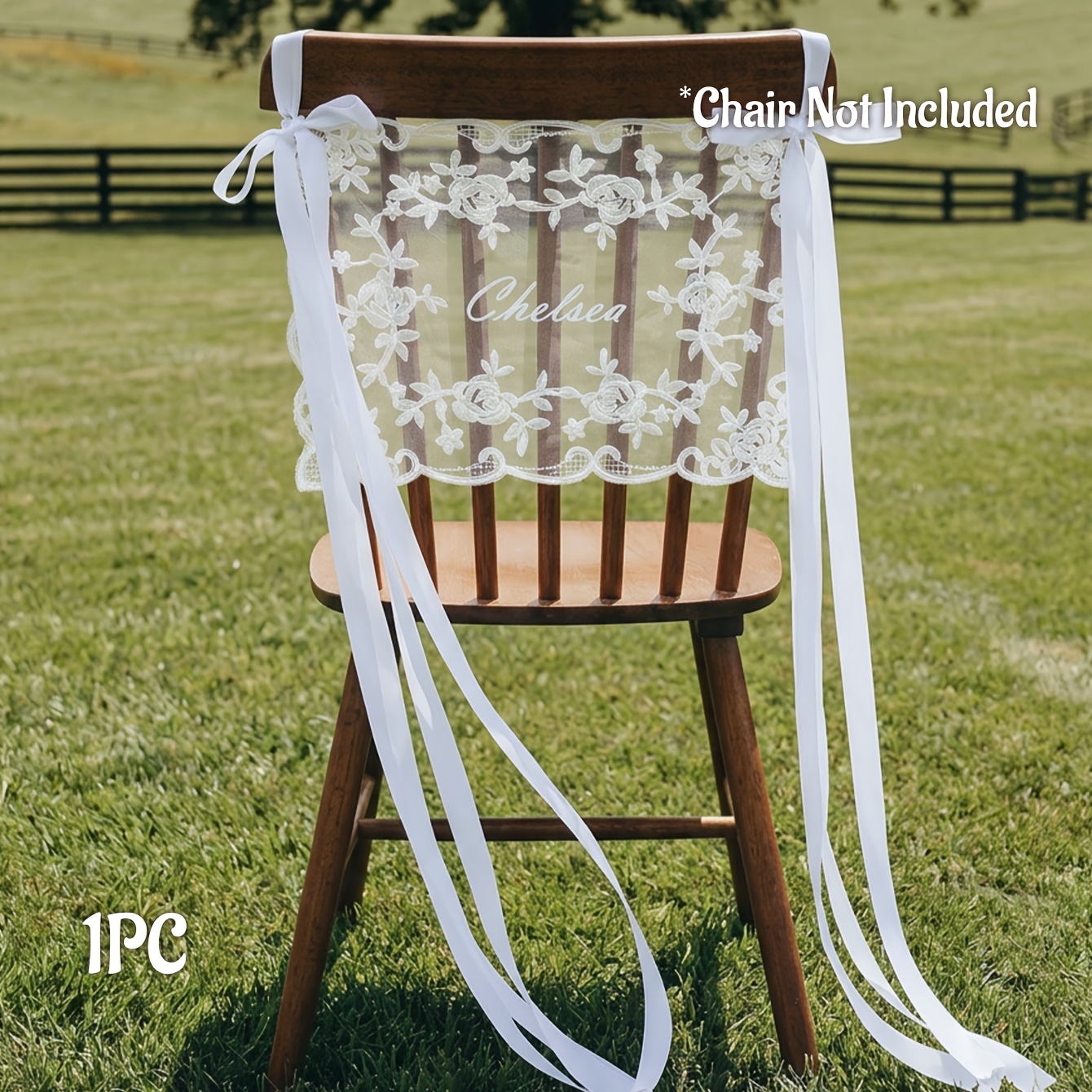 TEMU [custom] Custom Name Floral Embroidery Lace Chair Back Ribbon Signs Romantic Wedding Seat Decor Mr And Mrs Personalized Bride And Groom Chair