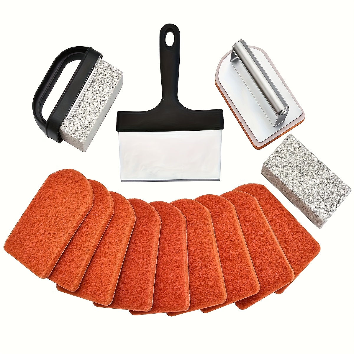 TEMU Griddle Cleaning Kit For Blackstone 15pcs - Heavy Duty Grill Cleaner Kit With Grill Stone, Griddle Scraper, & Griddle Brush With Stainless Steel