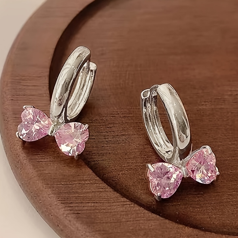 E-shop Niedliche rosa Zirkonia Schleife Ohrringe Exquisite Herz Kleine Kreis Ohrringe für Frauen Party Freizeit Ohrringe Schmuck Geburtstagsgeschenk