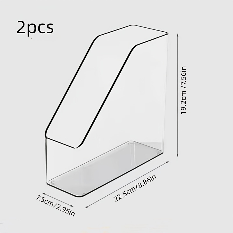 TEMU Juego de 2 cajas organizadoras de acrílico transparente para escritorio, estante para archivos y libros, estantería de escritorio