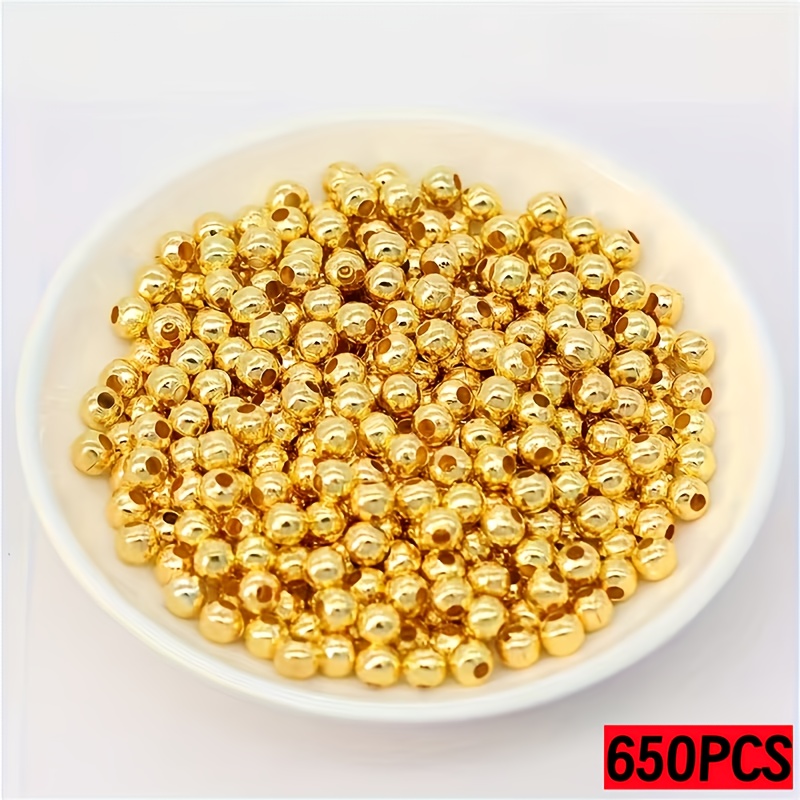 TEMU 650pcs/1300pcs Golden Round Beads, 6mm Acrylic Beads With Holes, Jewelry Making Supplies. Spacers For Bracelets, Necklaces, Earrings, And Other