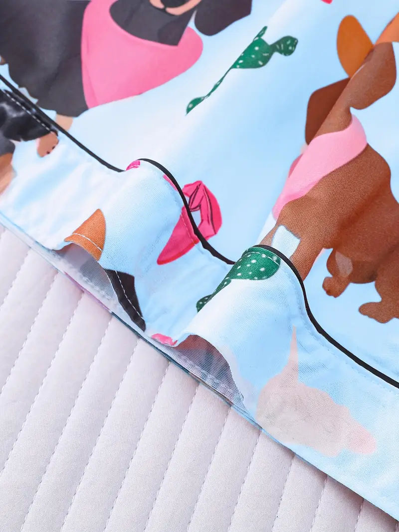 two piece cartoon anime pug print pajama set outside short sleeved cardigan lapel top and loose elastic shorts casual womens pajamas and home clothes set Product details 3