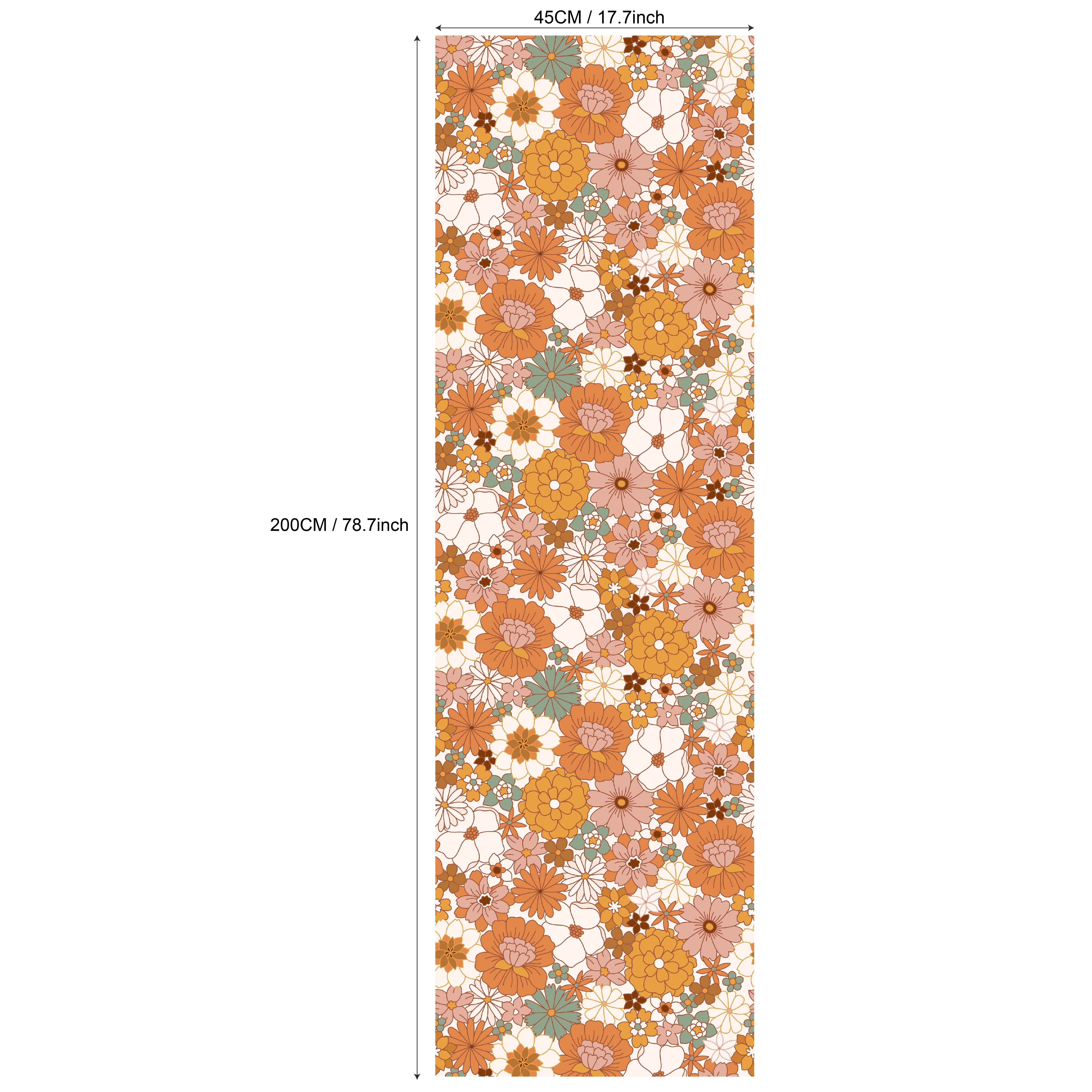 Image of 17.7in*78.7in*1pc Orange-themed Floral Pattern Peel-and-stick Wallpaper, Home Wall Decor, Fridge Magnets, Cabinet Stickers, Waterproof Removable Wallpaper For Living Room And Bedroom Rw428