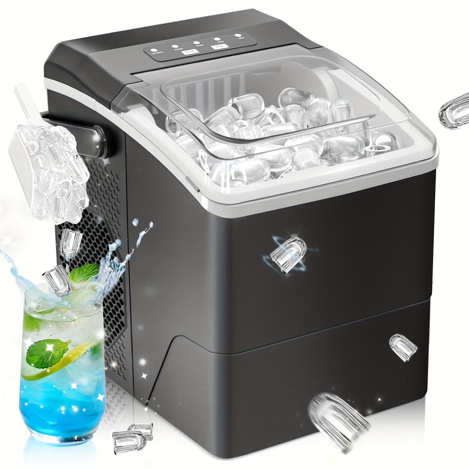 Image of Cube Of Ice Machine, 1.3-liter Water Tank, 9 Ice Cubes In , Produces 12 Kg Of Ice Cubes In 24 Hours, 2 Different Cube Of Ice Sizes! Suitable For Small Parties, Home Use, And Outdoor Camping