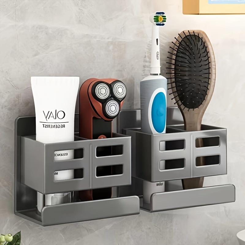 

Stainless Steel Wall-mounted Toothbrush And Hairbrush Holder With Cavity For Toiletries