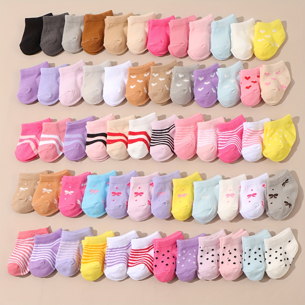 12 Pairs Of Colored Striped Heart Baby Socks