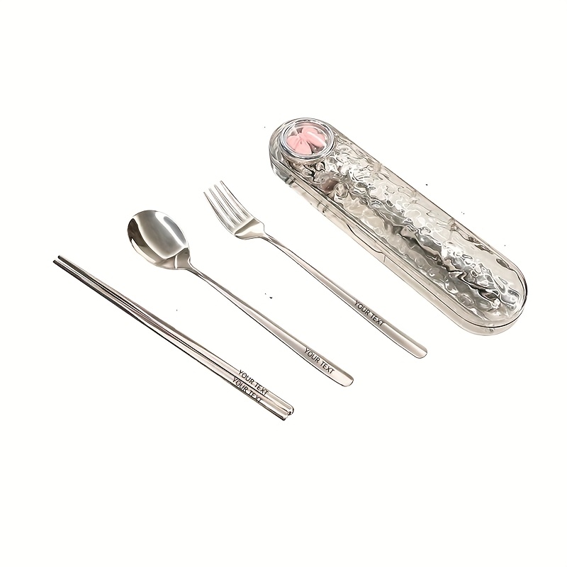 TEMU Personalized Customization, 3pcs Stainless Steel High-value Portable Set, Corrugated Box High-end And , Small And Convenient To Carry Outdoors,