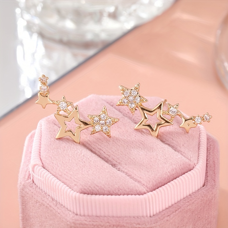 CZ Star Stud Earrings Golden Tone for Women
