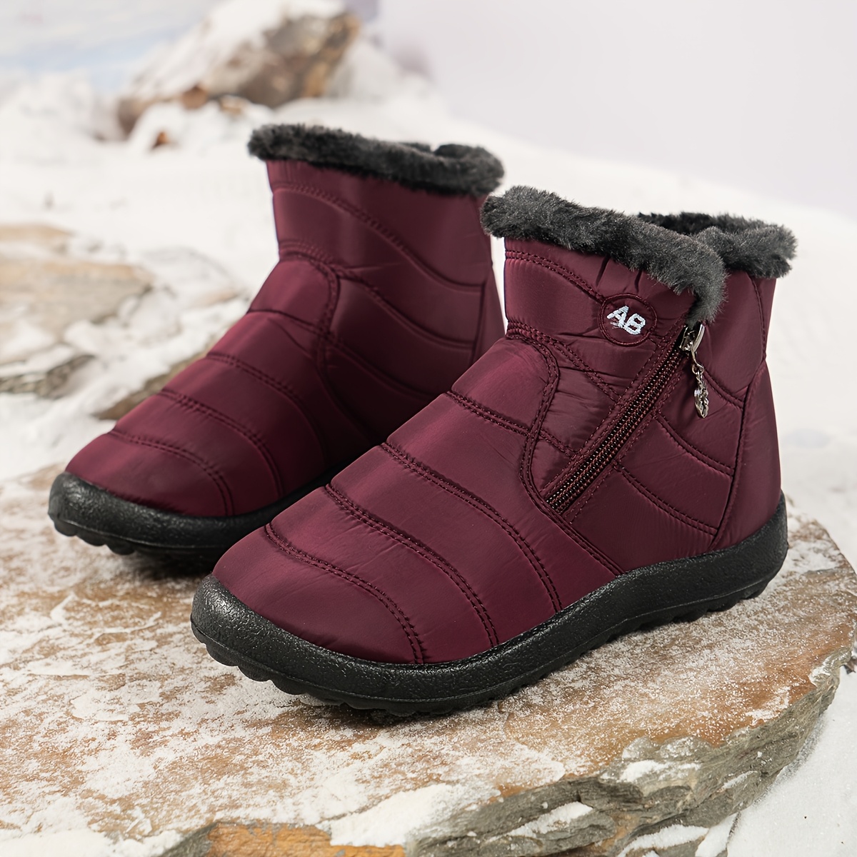 Women's Winter Snow Boots with Side Zipper, Warm and Cozy