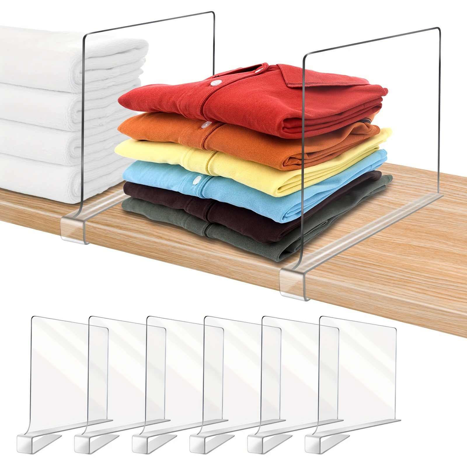 6pcs clear acrylic closet shelf dividers   non slip organizer for wooden closets more shelf dividers