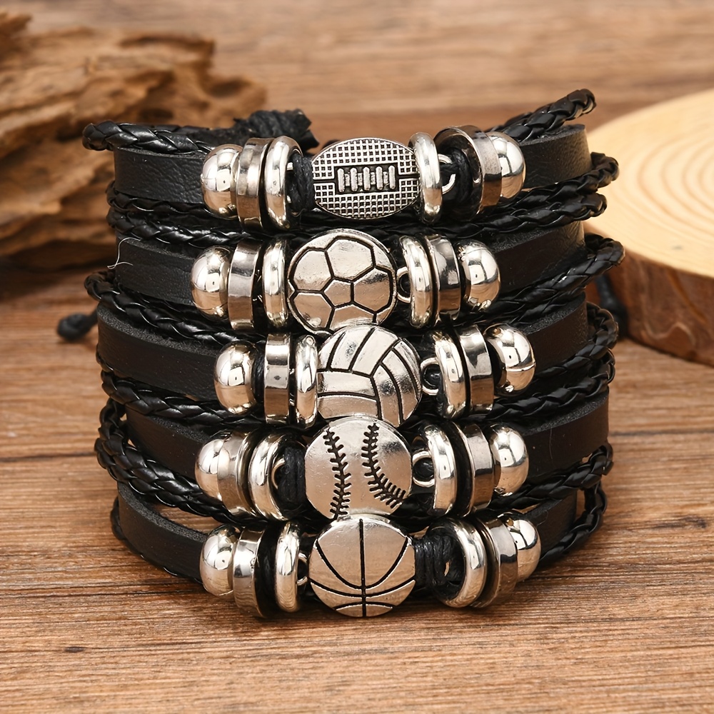 TEMU 5pcs Men's Stackable Braided Wristbands, Shouting And Sports